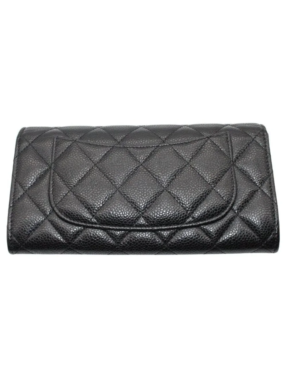 Chanel Wallet Quilted Caviar Leather Black Silver